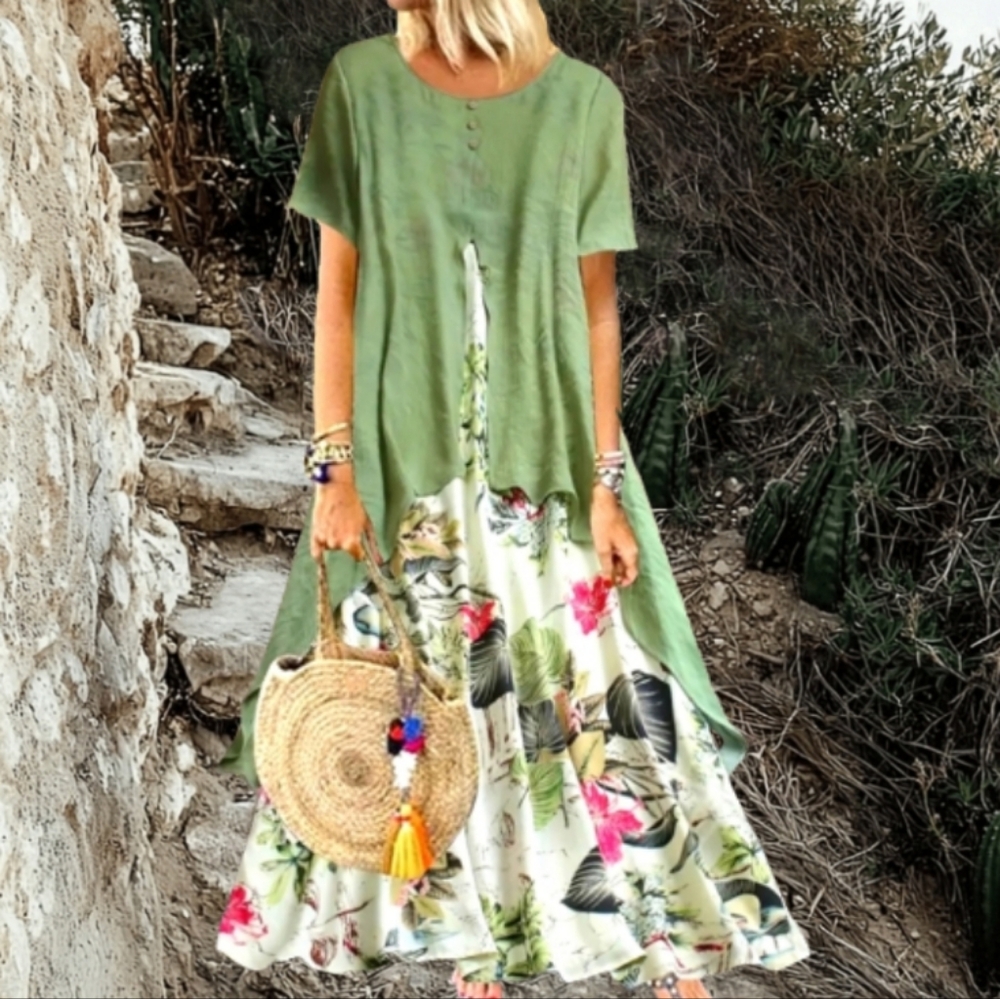 Sage Floral layered Summer Dress